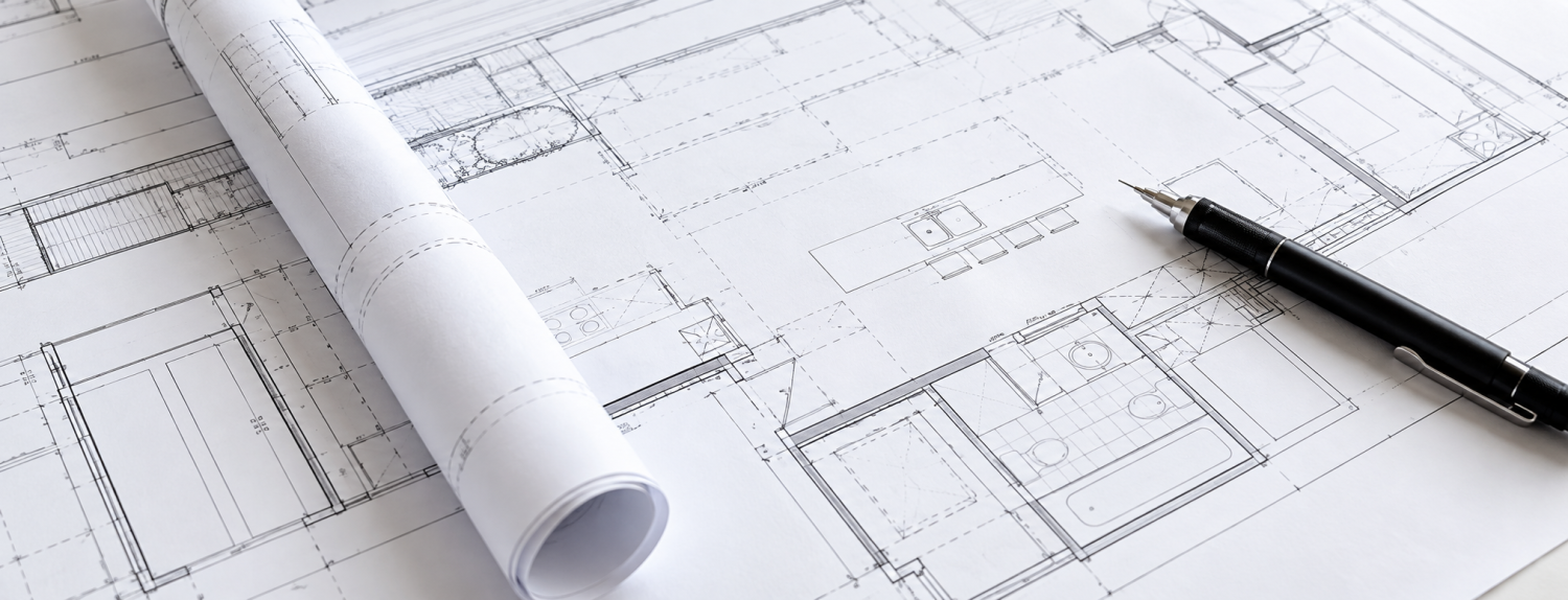 Architectural drawings and pen