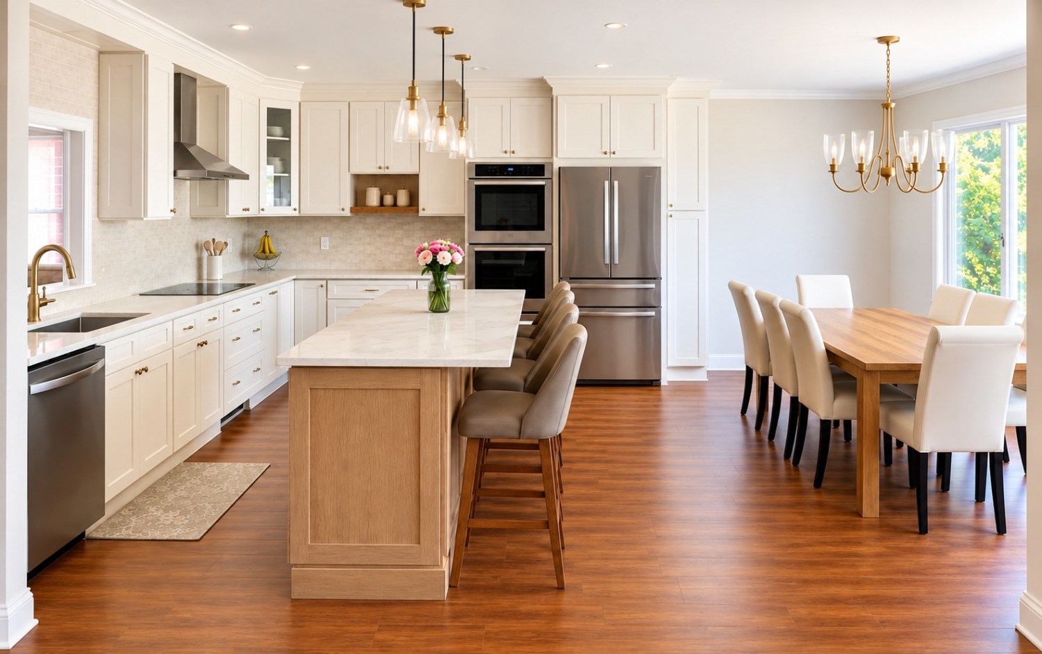 After — Kings Park kitchen and dining area with a new island.